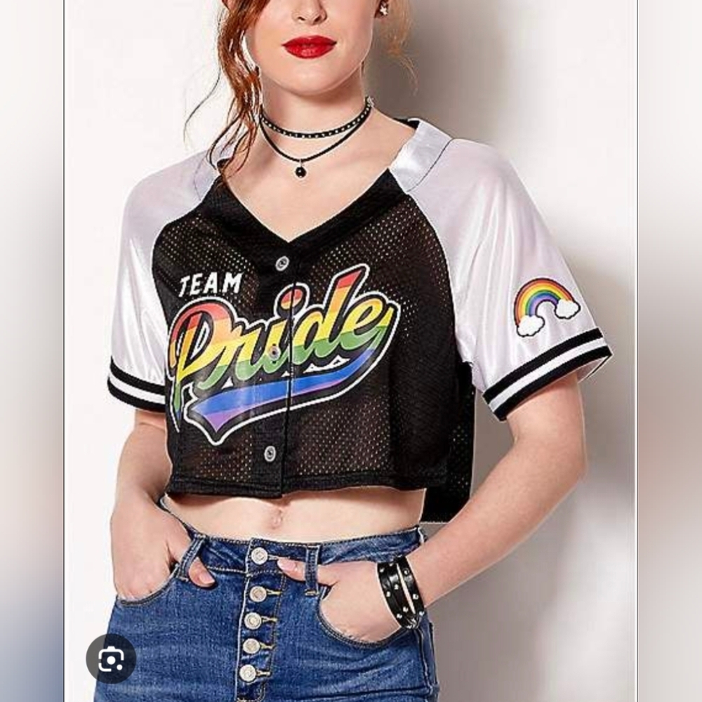 Spencer's Pride Crop Jersey Black & White Rainbow Brand New